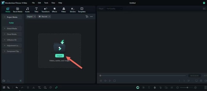 filmora project media library interface