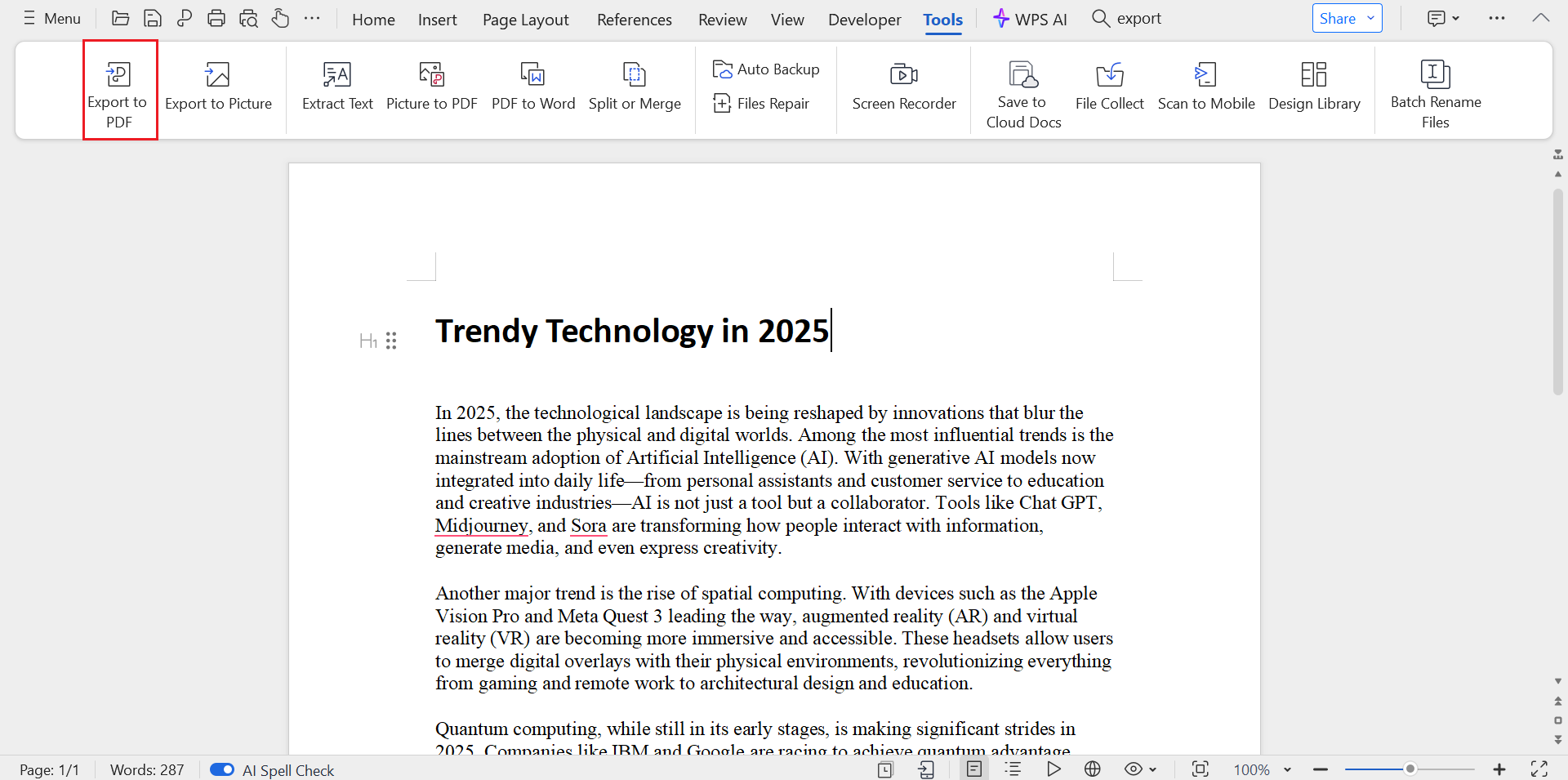 Click 'Export to PDF