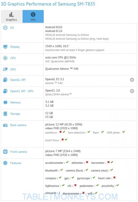Samsung Galaxy Tab S4 Android 8.1 (SM-T835)