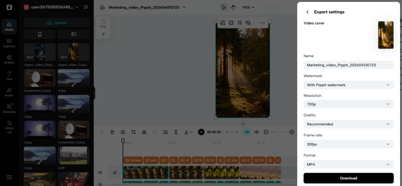 Choose Publish for direct sharing or Download with preferred settings